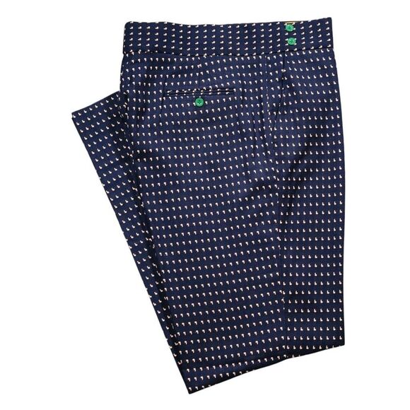 Chiragh Apparel Other - Mens 38 Gurkha Pants Navy Blue Geometric Cotton Trousers Flat Front Straight Fit